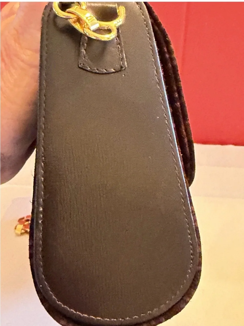 Gucci Dark Brown Suede Velvet GG Monogram Chain Shoulder Bag with Gold Hardware